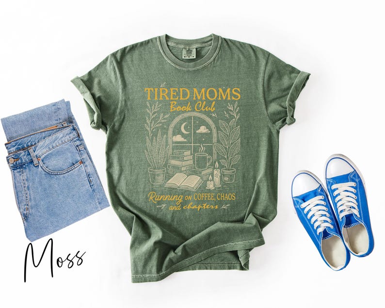 Tired Moms Book Club T-Shirt, Coffee Chaos Chapters Graphic Tee, Funny Book Lover Gift For Exhausted Moms, Reader Shirt, Bookworm Gift Tee