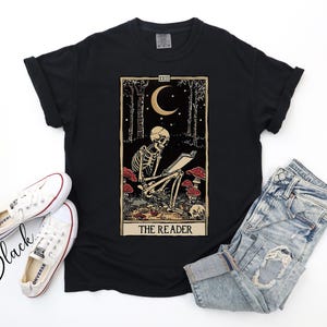 The Reader Tarot Card Shirt, Skeleton Reading Shirt, Aesthetic Reading Shirt For Women, Tarot Card Shirt, Literary Gift Tee