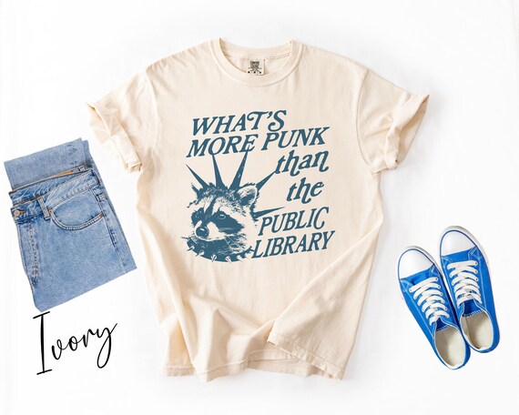 Whats More Punk Than The Public Library Shirt, Funny Reading Shirt For Women, Raccoon Graphic Tee For Book Lovers, Librarian Gift, Literary