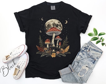 Retro Celestial Mushroom Shirt, Mystical Mushroom Tee, Cottagecore Cute Mushroom Shirt, Botanical Fungi Shirt For Women, Garden Lover Shirt
