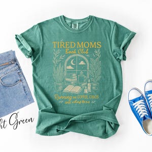 Tired Moms Book Club T-Shirt, Coffee Chaos Chapters Graphic Tee, Funny Book Lover Gift For Exhausted Moms, Reader Shirt, Bookworm Gift Tee