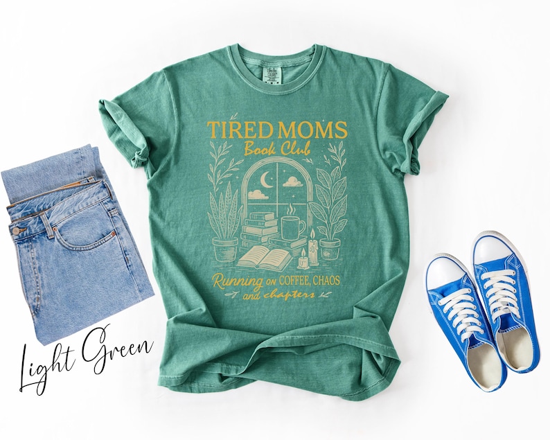 Tired Moms Book Club T-Shirt, Coffee Chaos Chapters Graphic Tee, Funny Book Lover Gift For Exhausted Moms, Reader Shirt, Bookworm Gift Tee