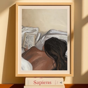 The Reader | Cozy Neutral Feminine Oil Painting Style Wall Art, Book Lover Bedroom Decor