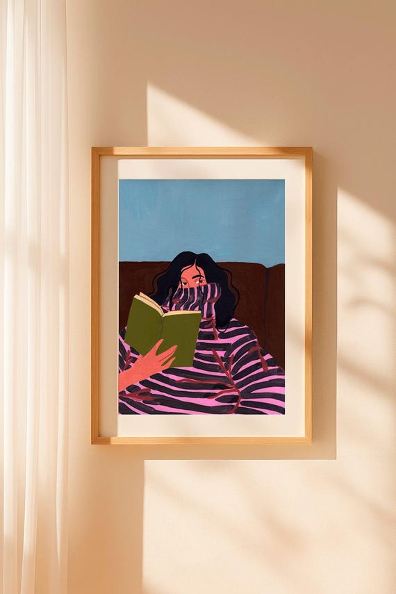Reading Woman Art Print: Cozy Gouache Illustration (Digital Download)