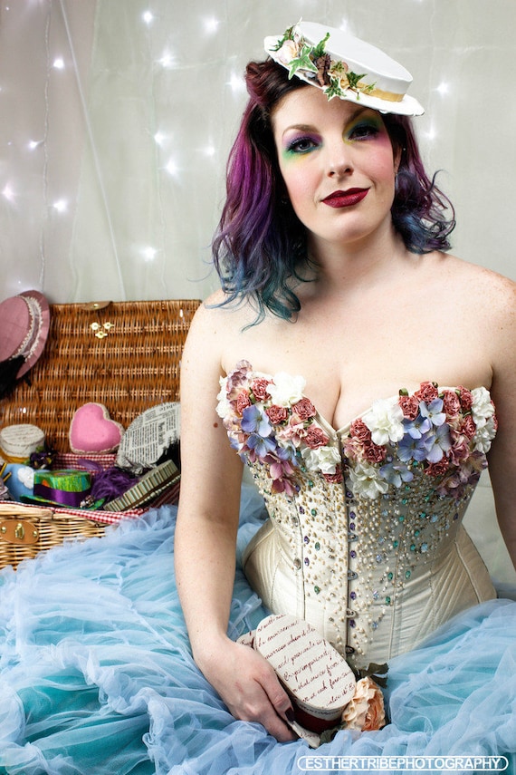 Hand Beaded Silk Flower Burlesque Corset - Flower Fairies - Etsy