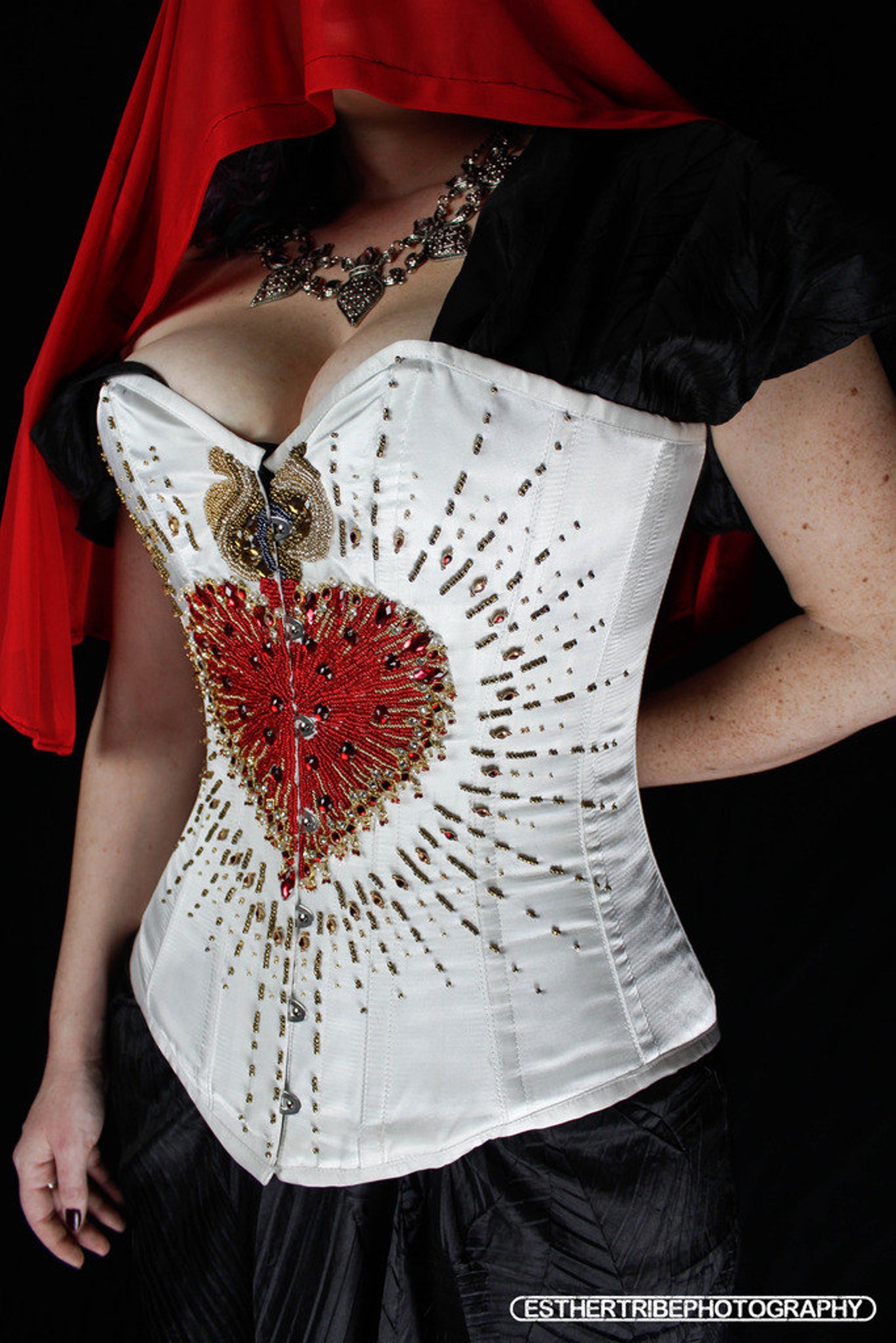 Hand Beaded Corset Sacred Heart 26in Steel Boned Corset Etsy