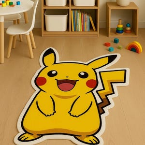Chibi Electric Mouse Shaped Rug – Cute Yellow Cartoon Character Carpet for Kids Room, Nursery Decor, Gaming Room, Kawaii Floor Mat