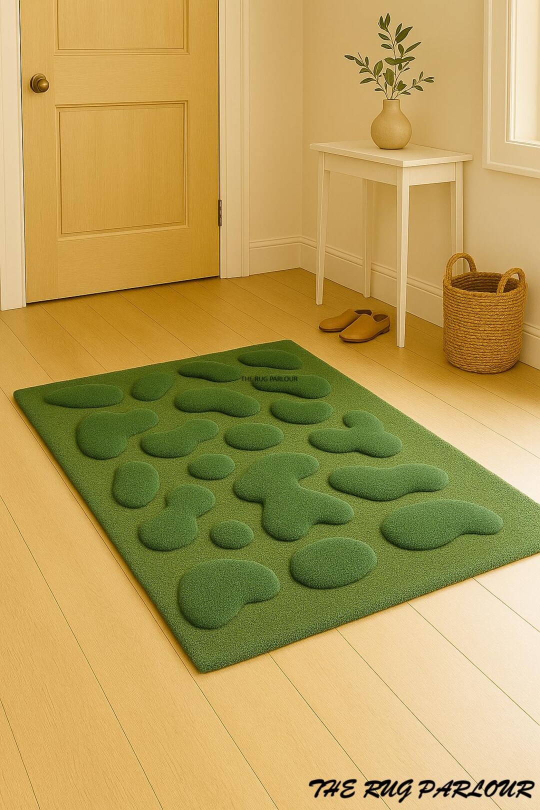 Parlour Rug Green Moss Pebble Rug – 3D Grass Texture Area Carpet for Modern Living ...