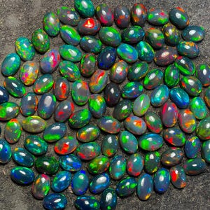 Ethiopian Black Opal Cabochon Lot: Multi Colour Fire Wholesale Lot Gemstone For Making Jewelry