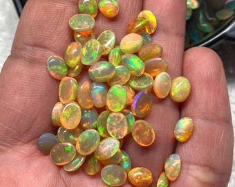 Natural Ethiopian Opal Cabochon Lot: Multi Colour Fire Welo Opal Oval Gemstones for Jewelry
