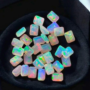 Natural Ethiopian Fire Opal Emerald Cut Multi Colour Gemstone Lot 6x4-8x10mm (Octagon Shape)