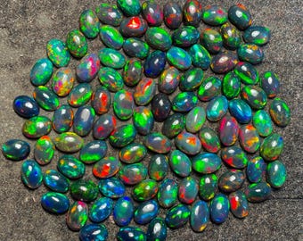 Black Ethiopian Opal Mix Shape Cabochons: Multi-Color Fire Jewelry Gemstone Lot