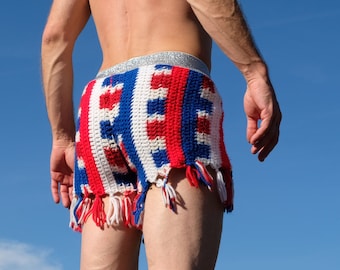 Crochet Shorts Red White Blue July 4th Fourth of July M | Etsy