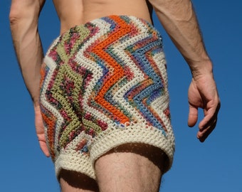 Crochet Shorts Multicolor Zigzags and Ivory S