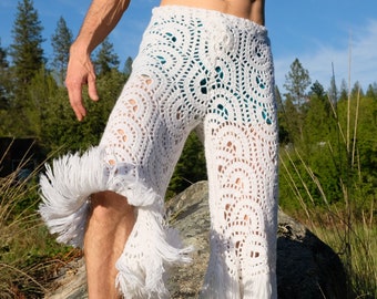 Crochet Pants White Spirals and Fringe Any Size up to XL