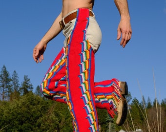 Crochet Chaps Bright Red and Blue Rainbow Stripe S