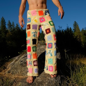 Crochet Pants Multicolor Neons and Bright Pastels on White XL