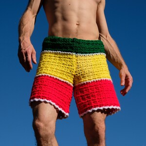 Mens yellow crochet shorts sales