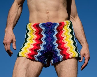 Crochet Shorts Rainbow ZigZag Pride Shorts M