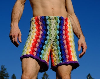 Crochet Shorts Rainbow Diamond Stripes L