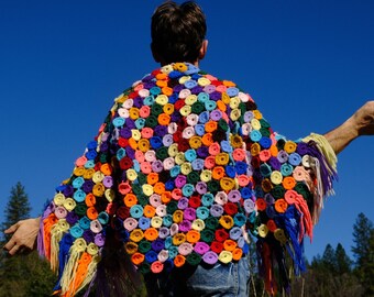 Crochet Shrug Multicolor Circles and Fringe