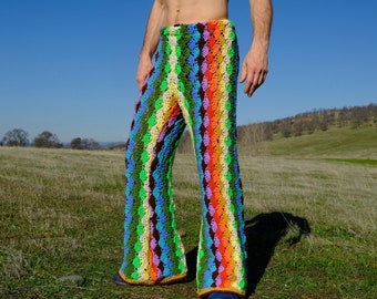 Crochet Pants Rainbow Stripe XL