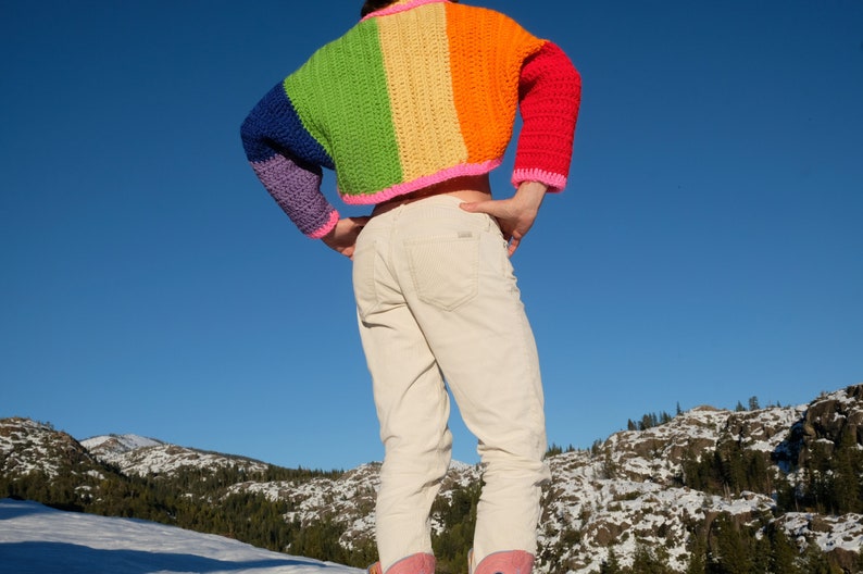 Crochet Shrug Rainbow Stripes with Pink shops M
