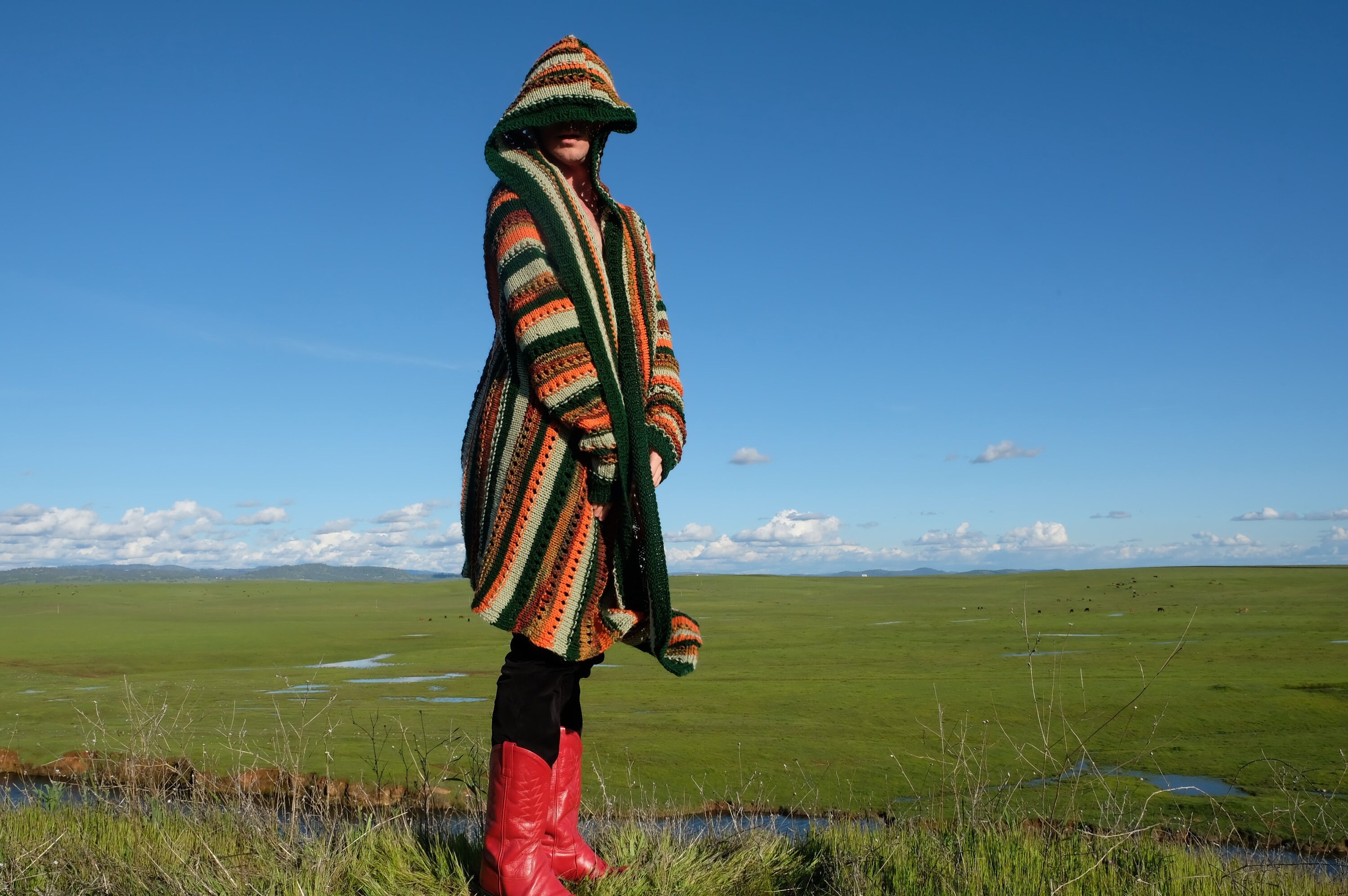 Knit Sweater Robe Shades of Green and Rust XL