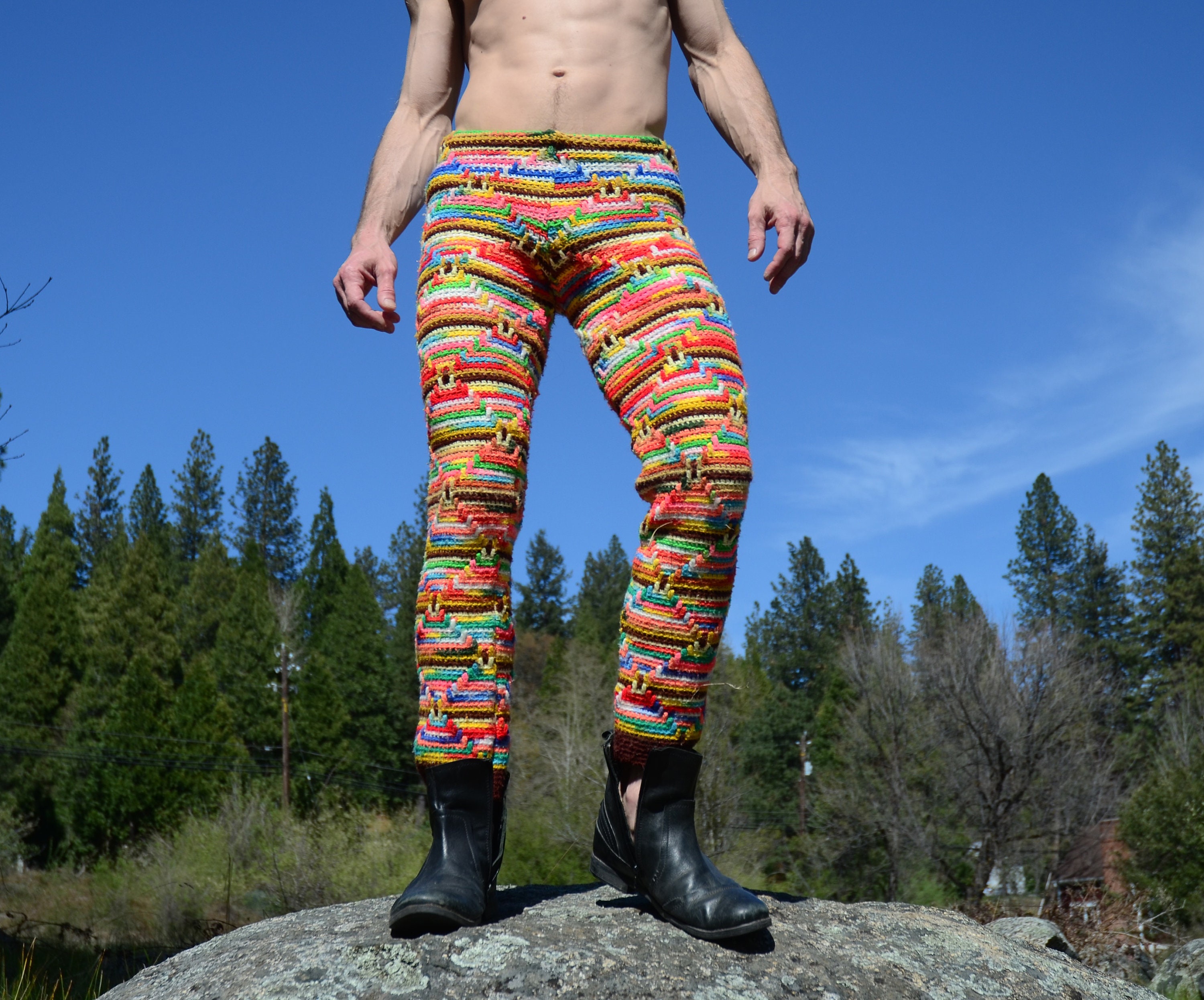 Crochet Pants Rainbow Psychedelic XS
