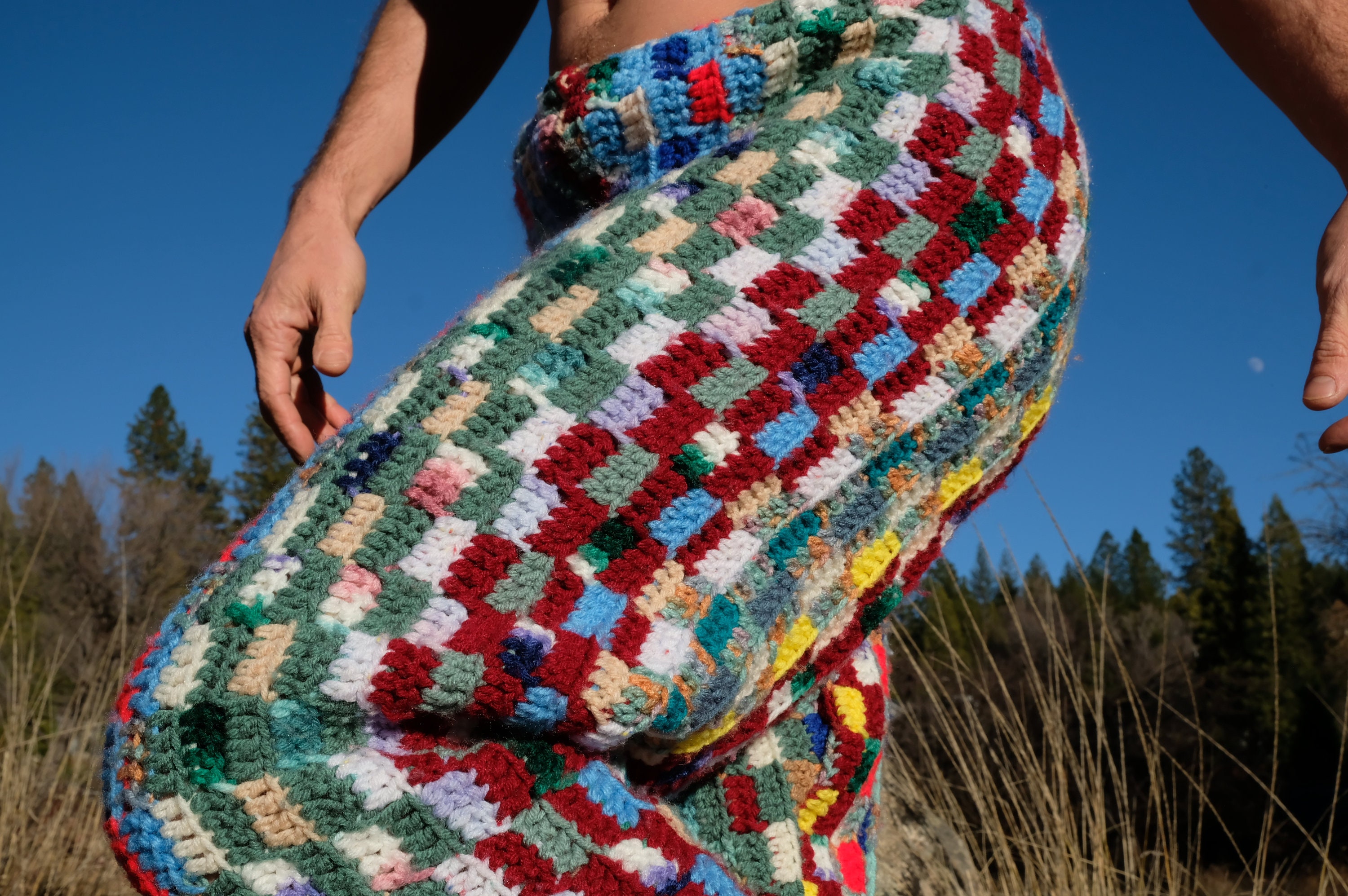 Crochet Pants Multicolor Checkerbox Baggy M