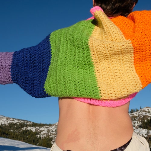 Crochet Shrug Rainbow Stripes with Pink shops M