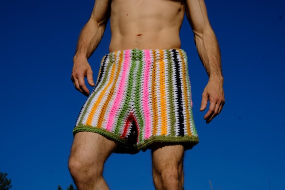 Crochet Basketball Shorts Pink and White Stripes L