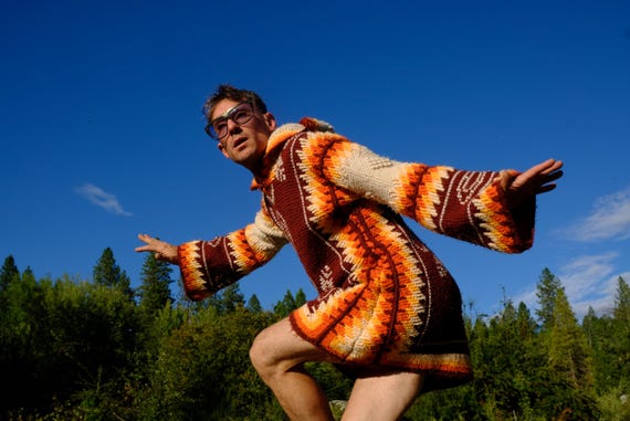 Crochet Sweater Dress Hoodie Psychedelic Flower Decal S