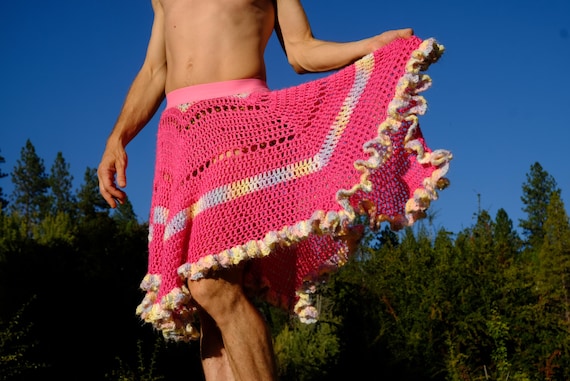 Crochet Skirt Pink Ruffles M