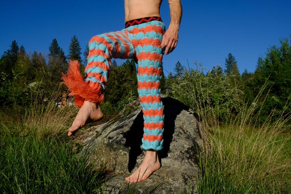 Knit Pants Turquoise and Coral Recycled Mermaid Tail Ultra Soft Knit S
