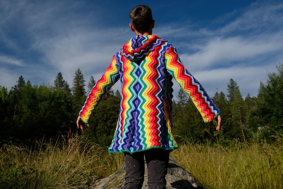 Crochet Rainbow Riding Coat Lightning ZigZags XS