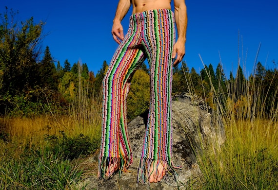 Crochet Pants Rainbow Wool Diagonal Raised Stripes L