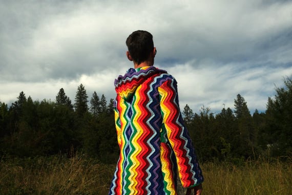 Crochet Rainbow Riding Coat Lightning ZigZags XS