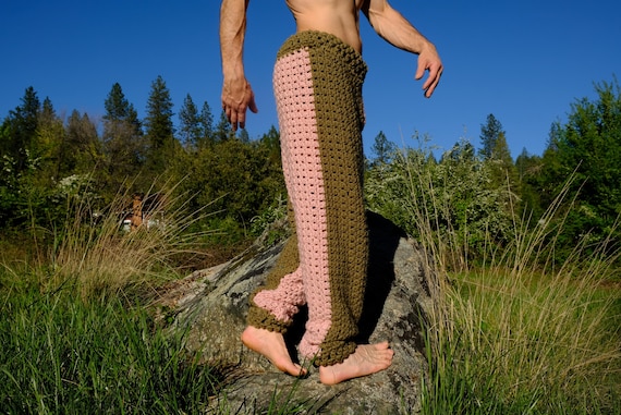 Crochet Harem Pants Pink and Olive XL Super Soft Baggy Pants