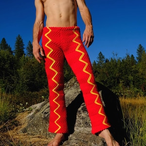 Crochet Pants Yellow Stripe on Red Lightning XS
