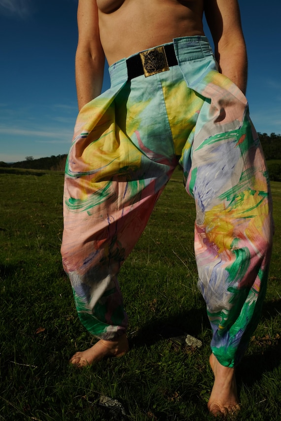 Pink and Green Splash Hammer Pants Mercerized Cotton S (topless photos)
