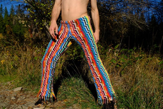 Crochet Pants Rainbow Stripes S