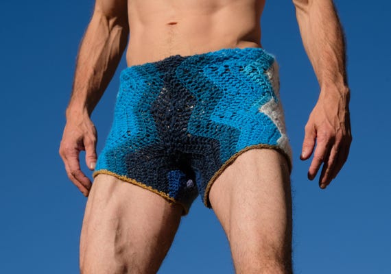 Crochet Shorts Turquoise to Gray Gradient S