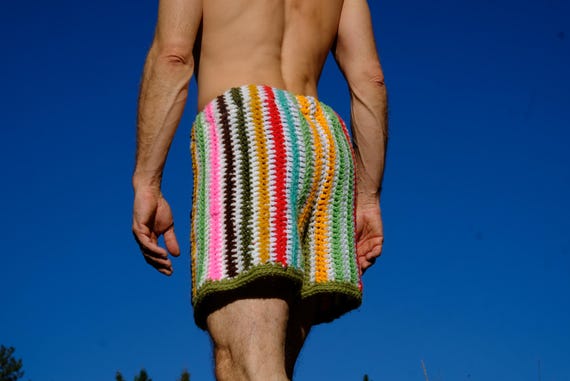 Crochet Basketball Shorts Pink and White Stripes L