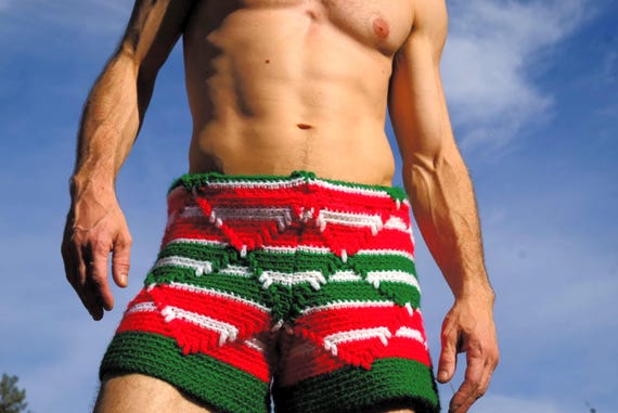 Crochet Shorts Aztec Christmas Diamond Stripe Booty Shorts L