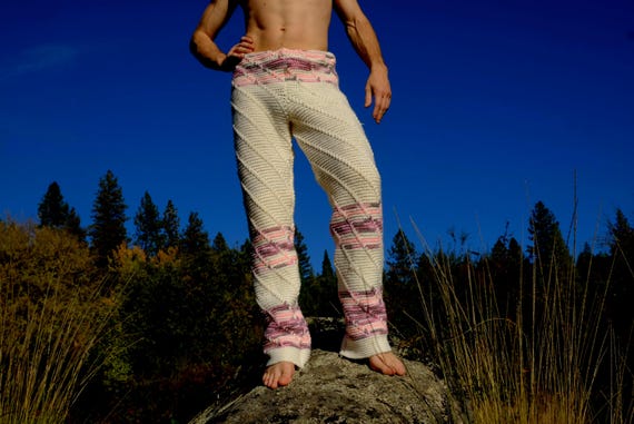 Crochet Pants Pink Stripes on White L