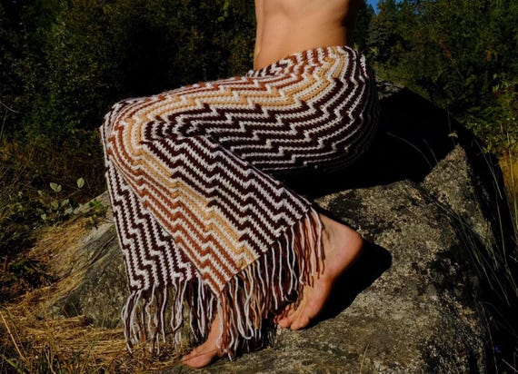 Crochet Pants OpArt Gradient Flares and Fringe M