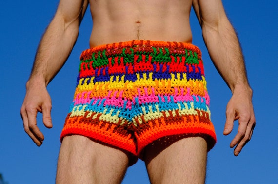 Crochet Shorts Rainbow Basket Stripes M