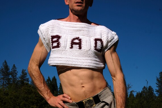 Crochet Crop Top BAD Burgundy and White M