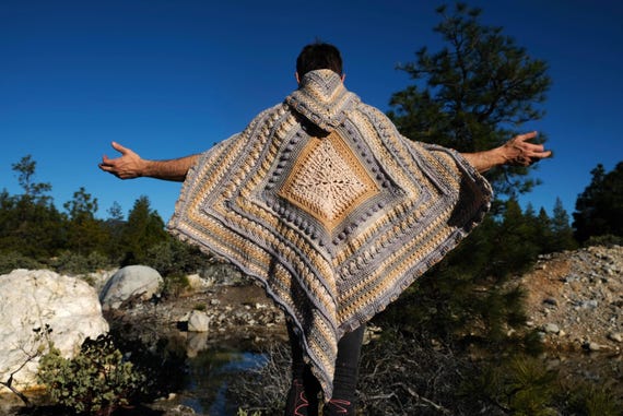 Crochet Cape Earth Tones Diamond Lace Up M Any Size